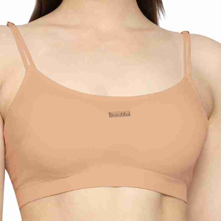 Buy Women Cotton Padded Wire Free Sports Bra Fitness Yoga Free Size (Pack  of 3), Size (28-32) Grey,Black, Skin at