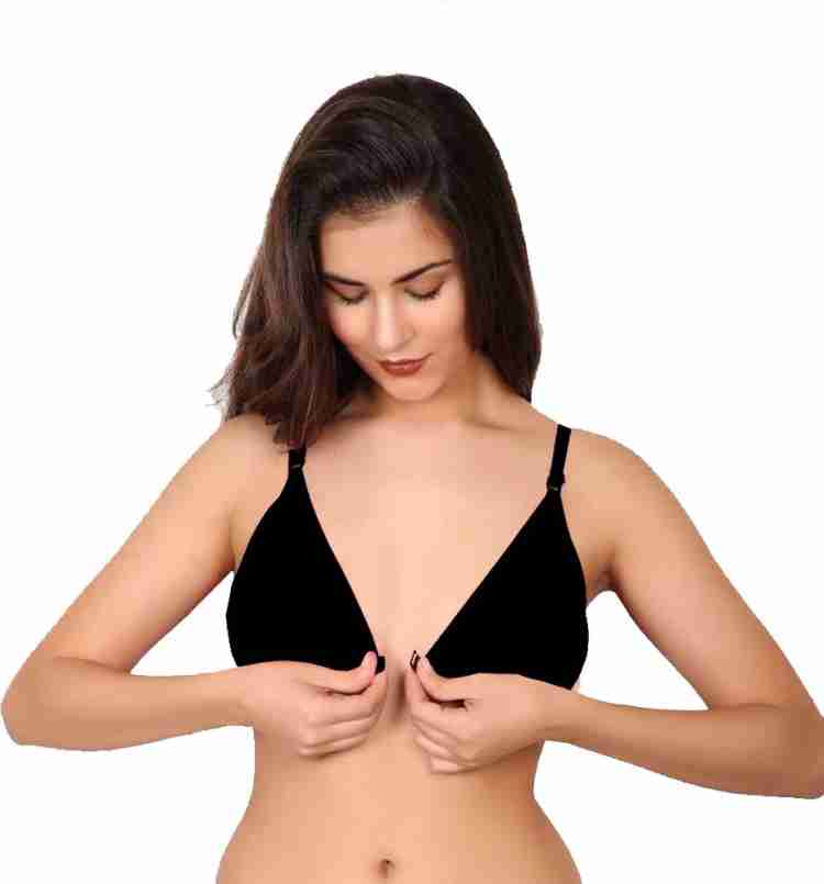 Looking Style Women's Cotton Non-Padded Wire Free Front Open Bra