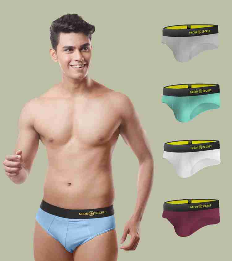 NEON SECRET Men's Underwear, Soft Antimicrobial Micro Modal Dualist Brief  with Microfiber Waistband | Men Regular Solid and Classic Briefs Snug Fit