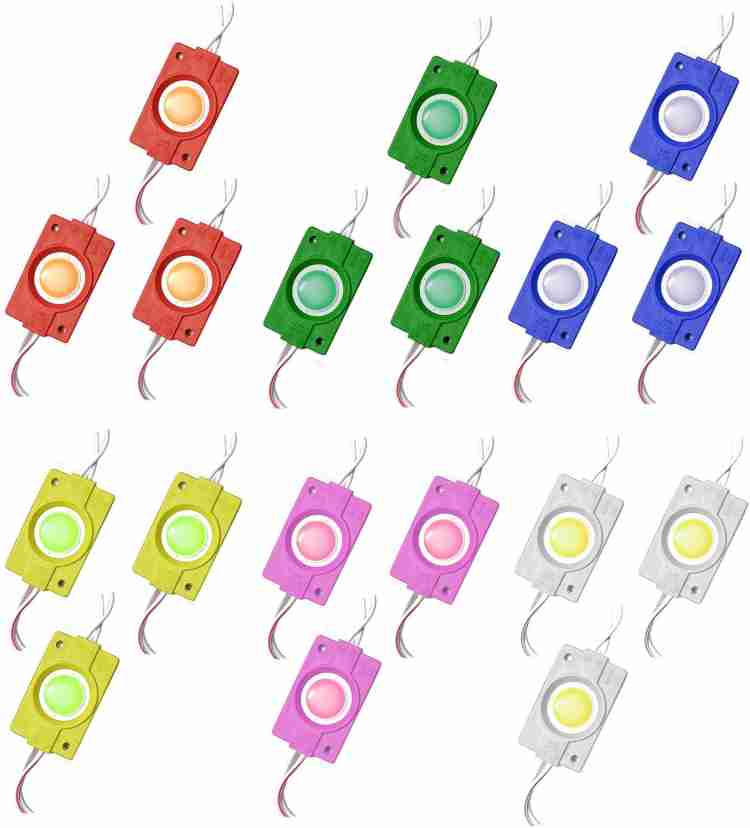 Wizzo 3 Pc Each Red Green Blue Yellow White Pink 18 Pcs 12V DC Coin LED Light Module Car Fancy Lights