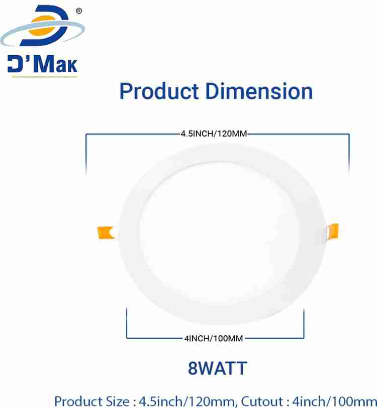 D Mak 8 Watt LED Round False Ceiling Panel Light for POP Recessed