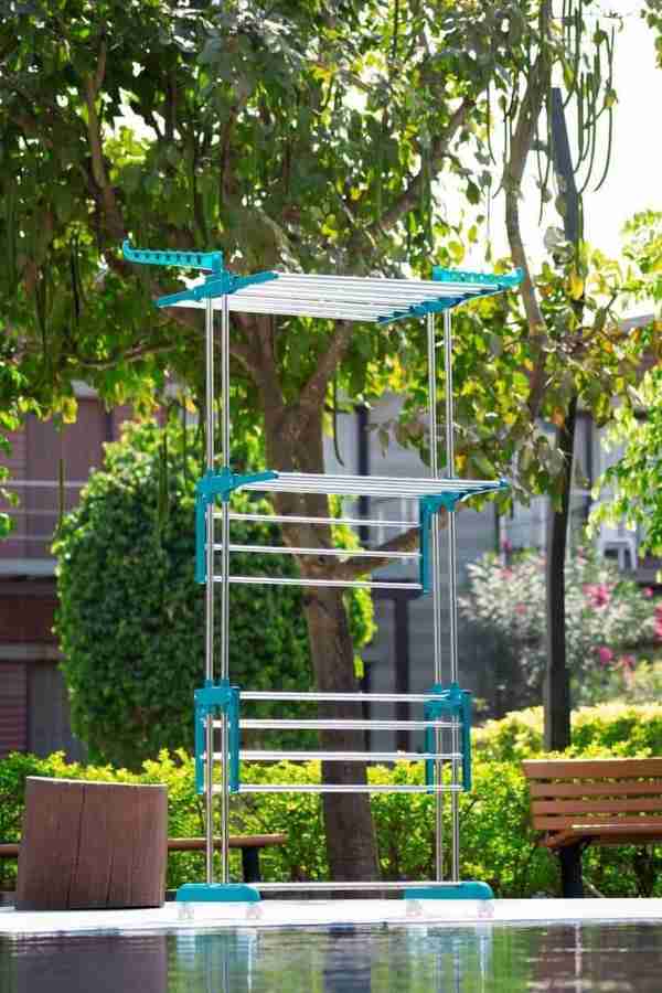NEXTVIEW Steel Floor Cloth Dryer Stand Cloth Drying Rack Kapde Sukaneka Stand Cloth Stand For Home 3 Tier Blue Drying Price in India Buy NEXTVIEW Steel Floor Cloth Dryer Stand Cloth Drying