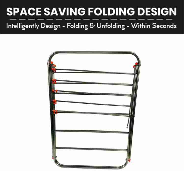 Dervino Steel Floor Cloth Dryer Stand Bright 6ft 15 rod foldable rust proof heavy duty dryer for balcony and terrace Price in India Buy Dervino Steel Floor Cloth Dryer Stand Bright