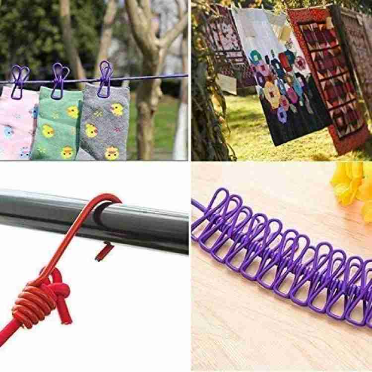 VazzLox Cloth Drying Rope with Hooks (Pack of 3) Elastic Cloth Hanging Rope  for Cloth Drying with 12 Clips Cloth Rope for Drying Clothes for Travel  Home Outdoor Kapde Sukhane ki Rassi