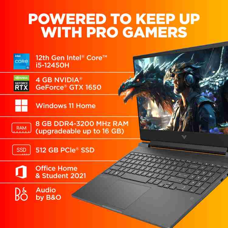 HP Victus 15 Intel Core i5 12th Gen 12450H - (8 GB/512 GB SSD/Windows 11  Home/4 GB Graphics/NVIDIA GeForce GTX 1650/144 Hz) 15-fa0070TX Gaming Laptop