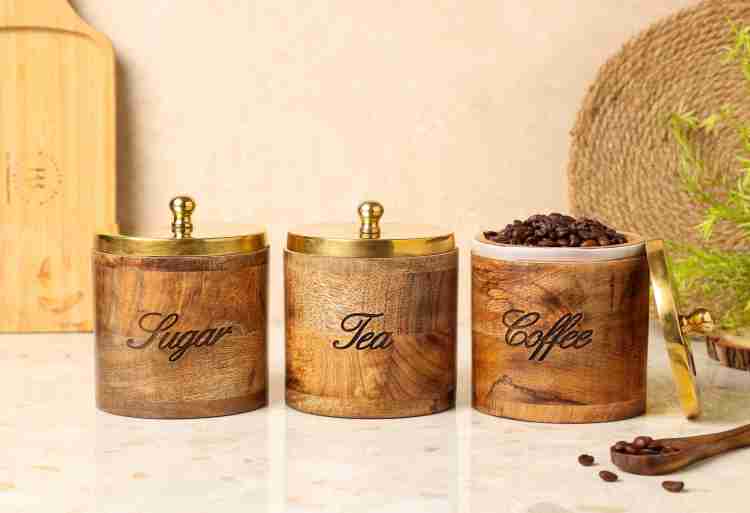 Wooden tea store coffee sugar canisters