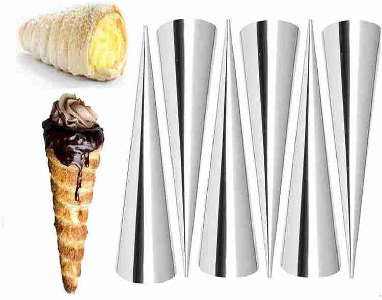 NIDY 6 Pcs DIY Non Stick Stainless Steel Baking Cones Set. Spiral Horn Pastry Cream Roll Tubes Cake Cone Mold Cannoli Forms Croissant Shell Metal Ice Cream Roll Funnel Shape Kitchen Party Cream Roll H...