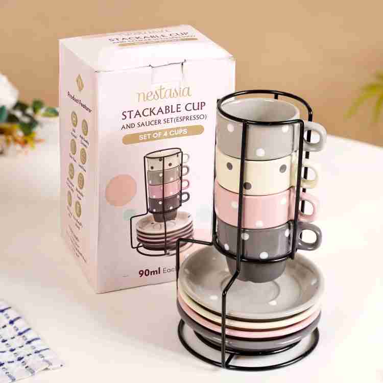 Nestasia Pack of 4 Ceramic Polka Dot Stackable Expresso Cup & Saucer Set Price in India - Buy Nestasia Pack of 4 Ceramic Polka Dot Stackable Expresso Cup & Saucer Set online Nestasia Pack of 4 Ceramic Polka Dot Stackable Expresso Cup & Saucer Set Price in India - Buy Nestasia Pack of 4 Ceramic Polka Dot Stackable Expresso Cup & Saucer Set online