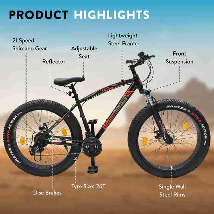 Urban Terrain Rogue MTB Fat Tyre Cycles Shimano Geared for Men with Dual Disc Brake 26 T Road Cycle Price in India Buy Urban Terrain Rogue MTB Fat Tyre Cycles Shimano