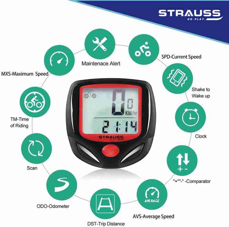 Strauss Computer Odometer with LCD Display Auto Sleep Wake up Mode Wired Cyclocomputer