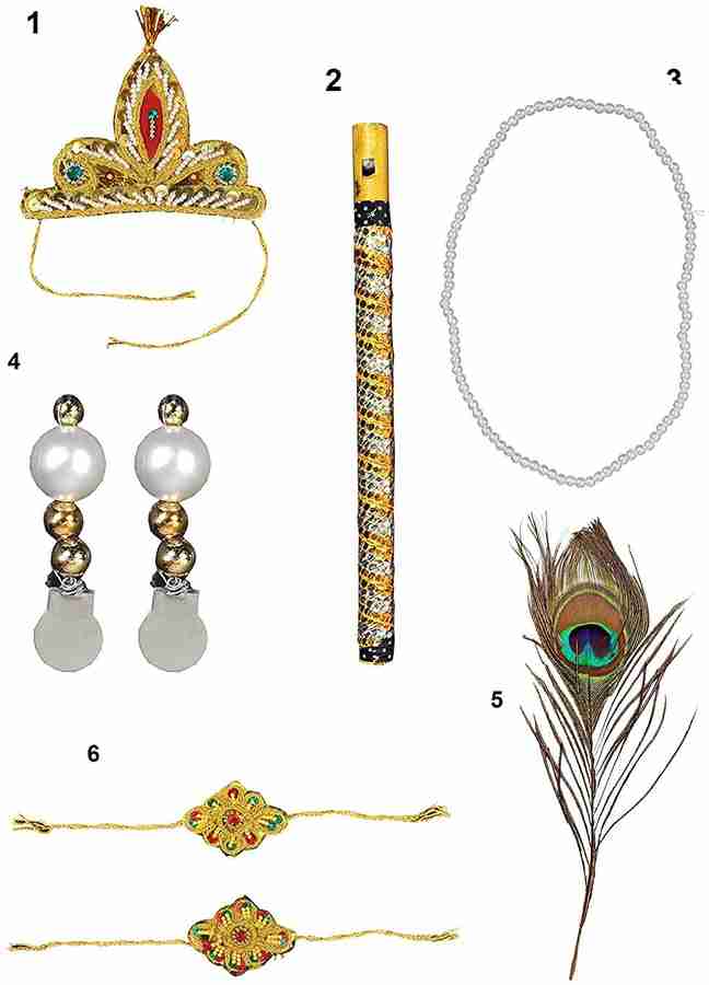 KAKU FANCY DRESSES Krishna Jewellery For Kids Janmashtami Bal Gopal Dress Kanha Accessories Bal Krishna Mukut Bansuri Krishna Sringar 6Pc Set Deity Ornament Price in India Buy KAKU FANCY DRESSES Krish...