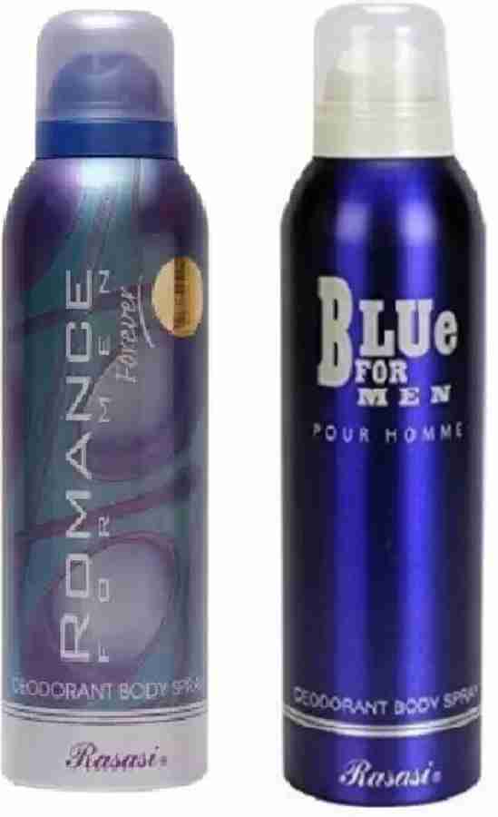 RASASI 1 ROMANCE 1 BLUE FOR MEN DEODORANT 200ML EACH PACK OF 2