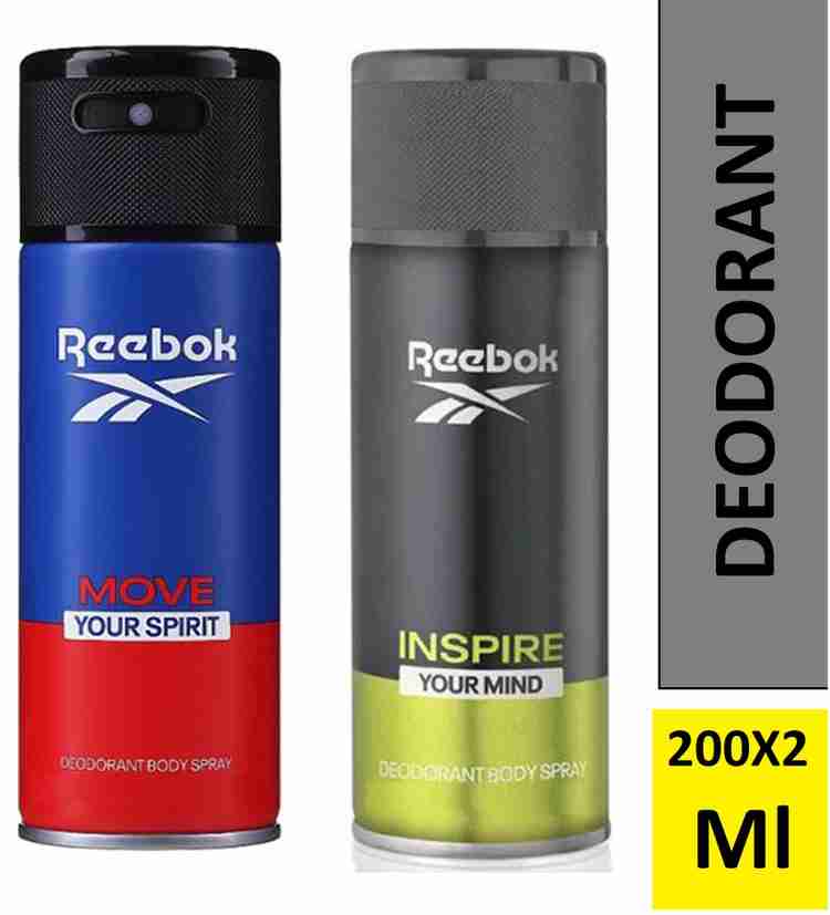 REEBOK move and inspire deodorant body spray each Pack2x200 ml your intuition Body Spray For Men Women Price in India Buy REEBOK move and inspire deodorant body spray each