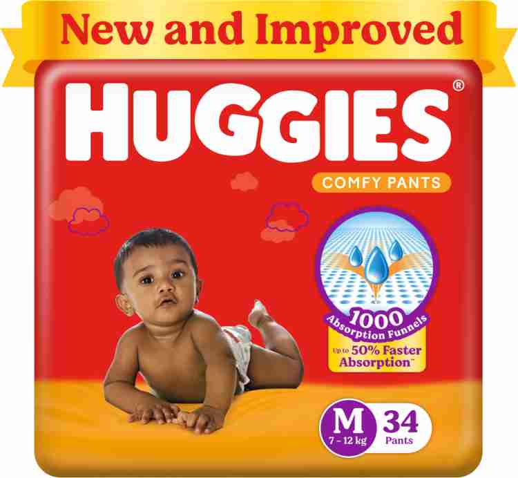 Huggies Complete Comfort Dry Pants Medium Baby Diaper Pants with 5 in 1  Comfort - M - Buy 34 Huggies Pant Diapers for babies weighing < 12 Kg