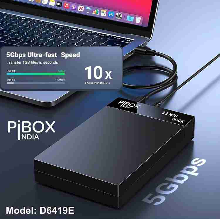 pibox india DOCK D6419E Hard Drive Enclosure USB 3.0 External Hard Drive Docking Station for 3.5 2.5 Inch SATA Hard Drive SSD with 16 TB Tool Free HDD Enclosure with 12A Power Supply
