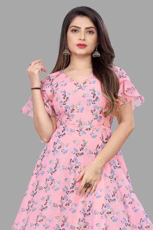 JAHU MART Women Gown Pink Dress - Buy JAHU MART Women Gown Pink Dress  Online at Best Prices in India