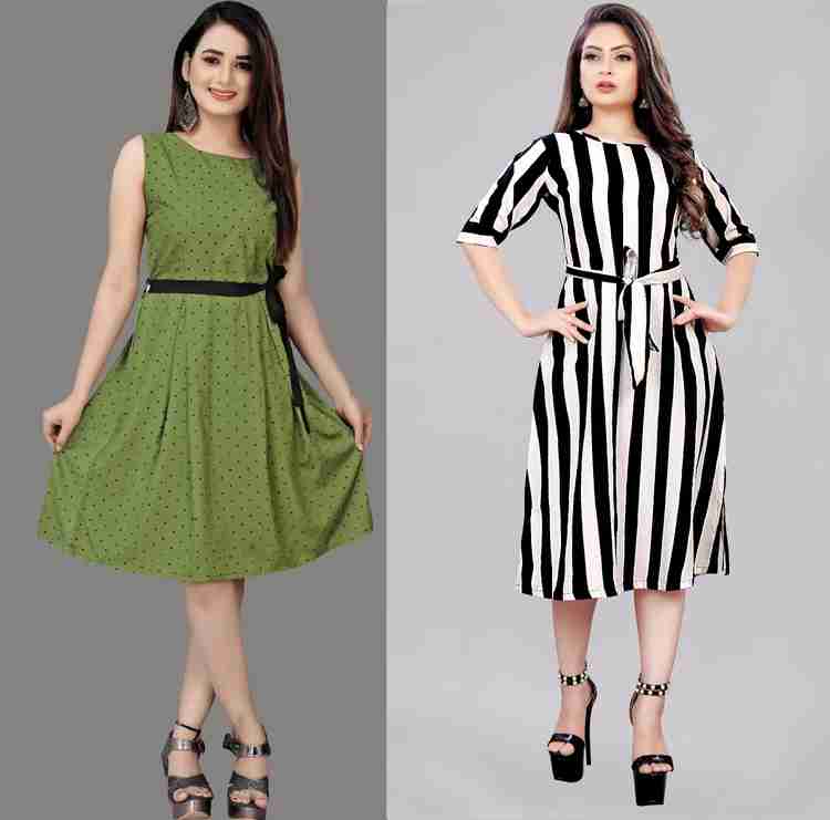 Modli 20 Fashion Women A line Green Black White Dress Buy Modli 20 Fashion Women A line Green Black White Dress Online at Best Prices in India Flipkart