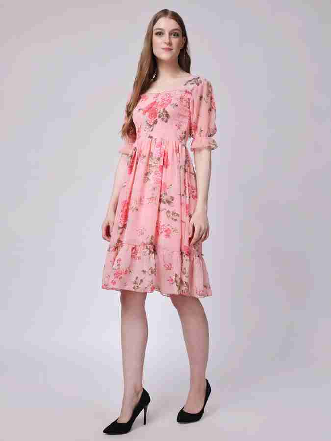 Zaristaa Women A-line Brown, Pink, Red Dress - Buy Zaristaa Women A-line  Brown, Pink, Red Dress Online at Best Prices in India