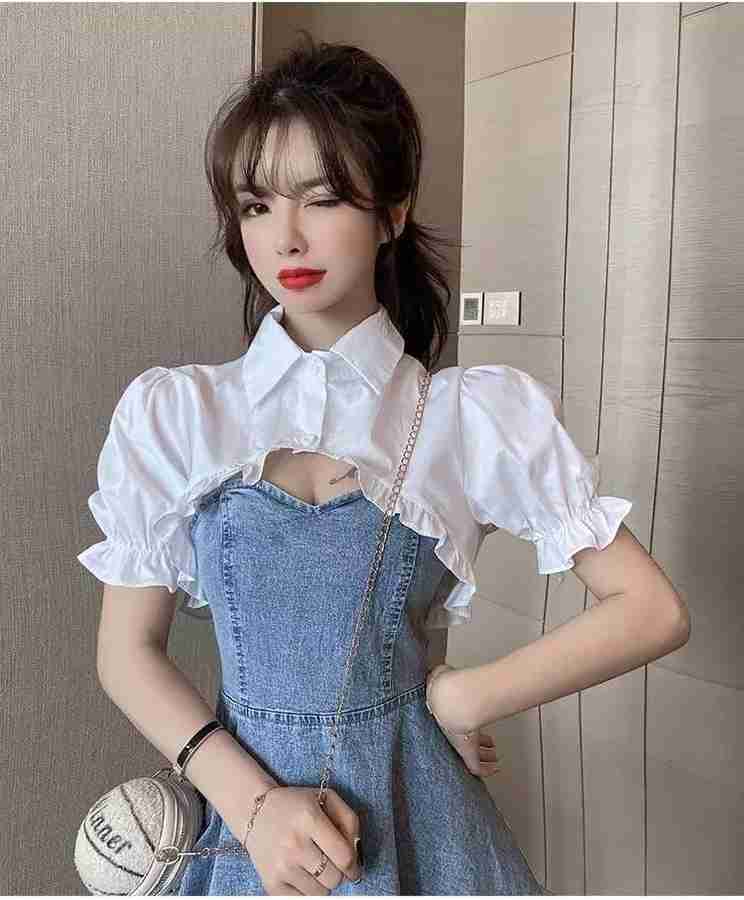 PYC Women A line Blue White Dress Buy PYC Women A line Blue White Dress Online at Best Prices in India Flipkart
