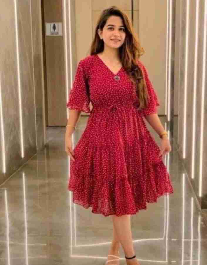 shoppinggullak Women Fit and Flare Red Dress Buy shoppinggullak