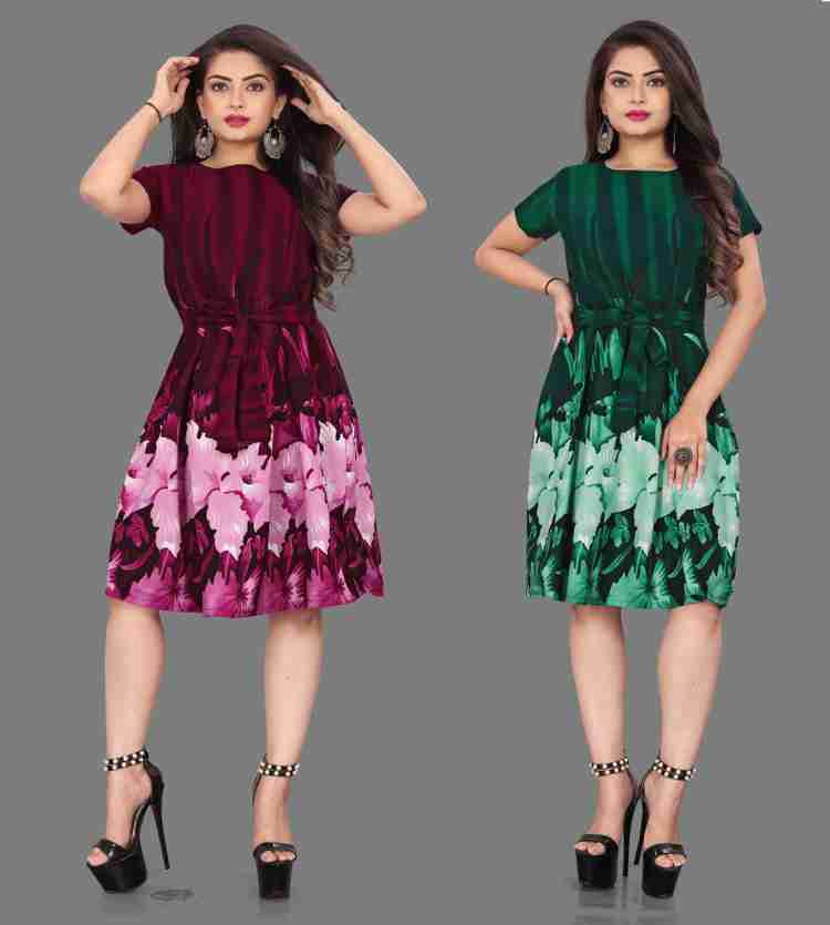 Hiral Creation Women Fit and Flare Green Purple Dress Buy Hiral Creation Women Fit and Flare Green Purple Dress Online at Best Prices in India Flipkart