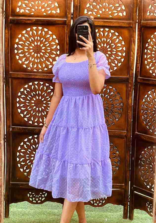 Tea length purple dress top