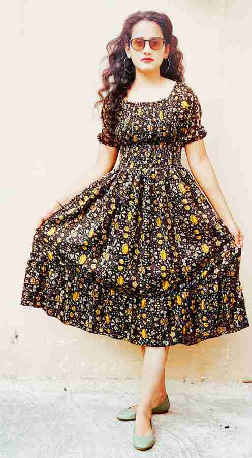 Sadatapan Women Fit and Flare Black Yellow White Dress Buy Sadatapan Women Fit and Flare Black Yellow White Dress Online at Best Prices in India Flipkart