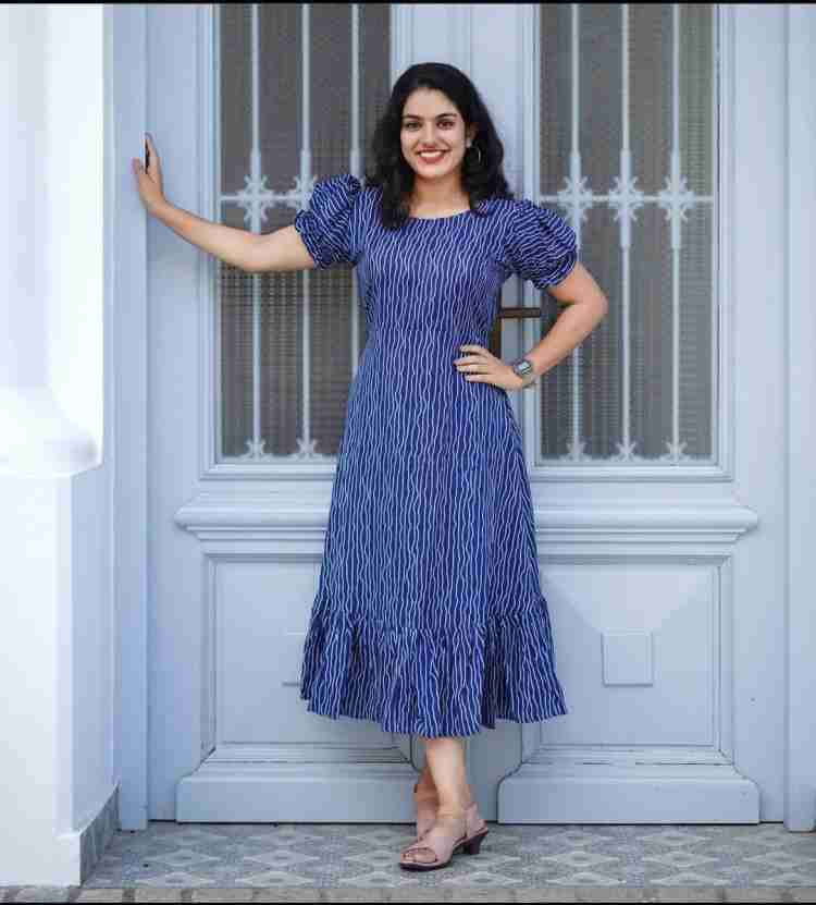 FOXDX Women A line Blue Dress Buy FOXDX Women A line Blue Dress Online at Best Prices in India Flipkart