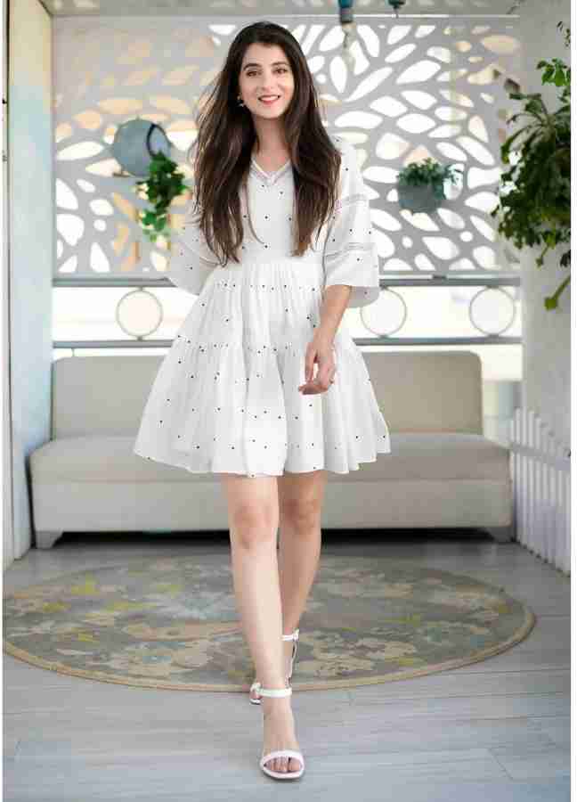 Omsharda Women Fit and Flare White Dress - Buy Omsharda Women Fit