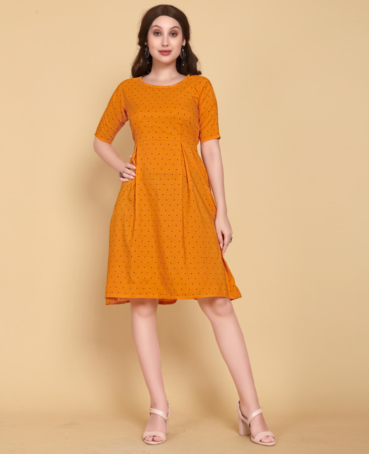 JIYAKURTI Women A-line Yellow Knee Length Dress - Buy JIYAKURTI Women  A-line Yellow Knee Length Dress Online at Best Prices in India | Flipkart .com