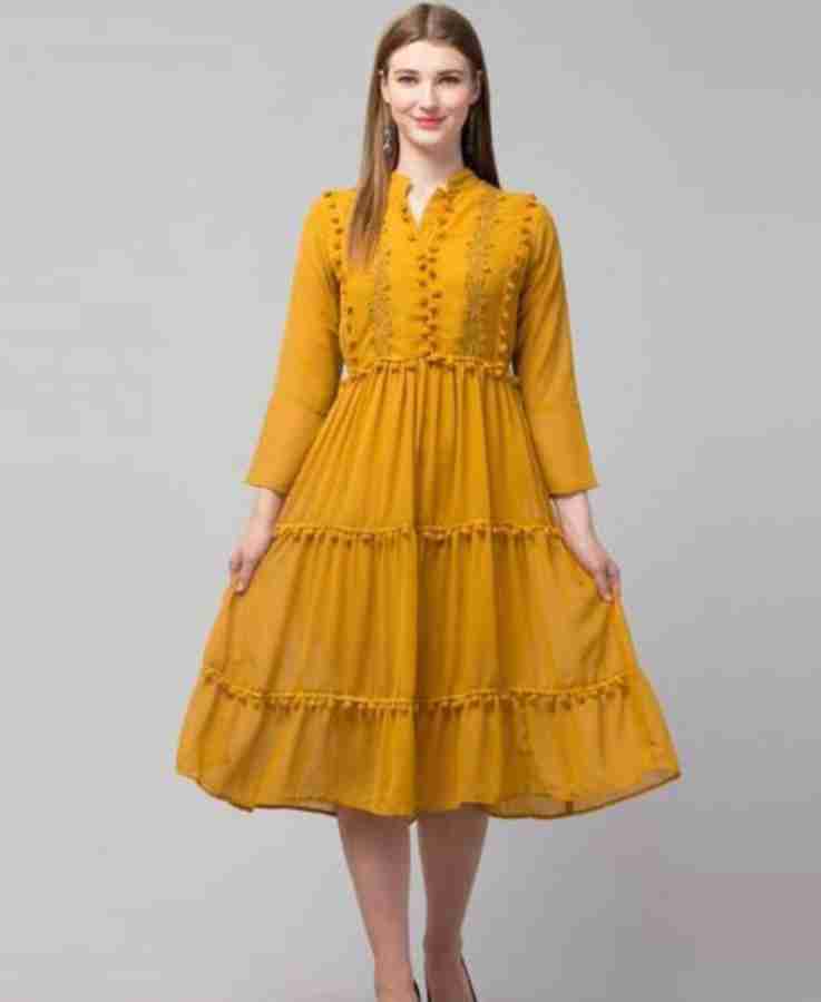 RC FASHION Women A line Yellow Dress Buy RC FASHION Women A line
