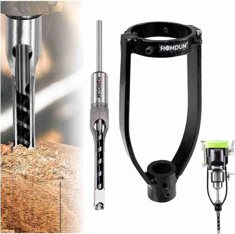 Square wood chisel outlet for drill press