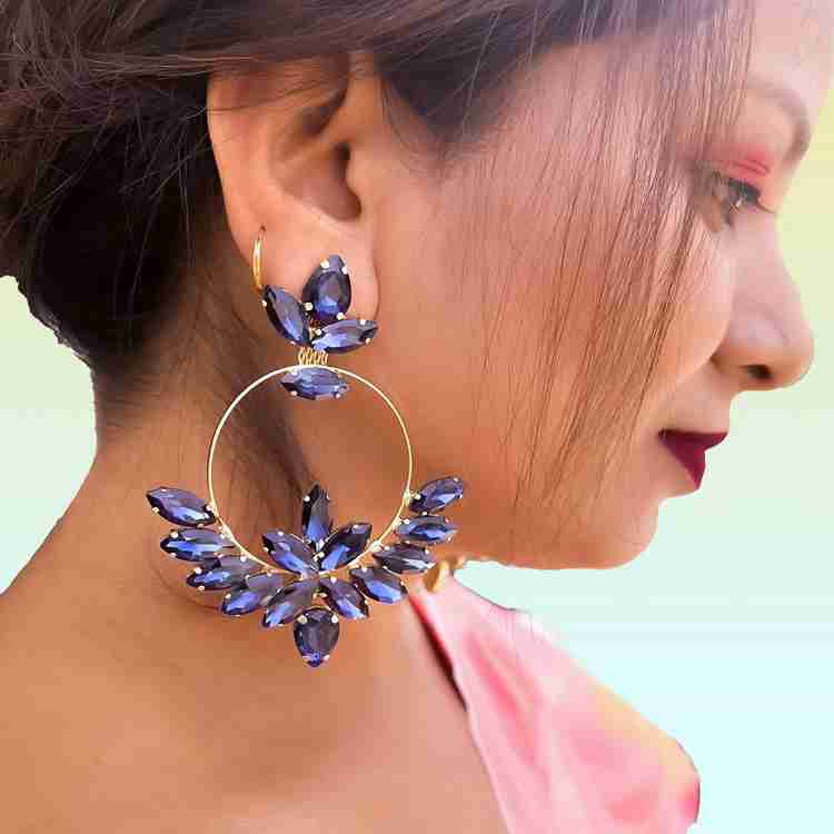 Flipkart Buy NEELPORI JEWELS RING TYPE KOREAN BLUE STONE EARRINGS Metal Stone Drops Danglers Jhumki Earring Online at Best Prices in India