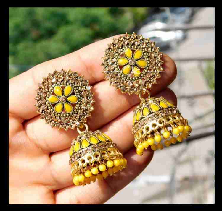 Flipkart Buy MONKDECOR Elegant Haldi Special Earrings Collection For Girls Women Alloy Jhumki Earring Online at Best Prices in India