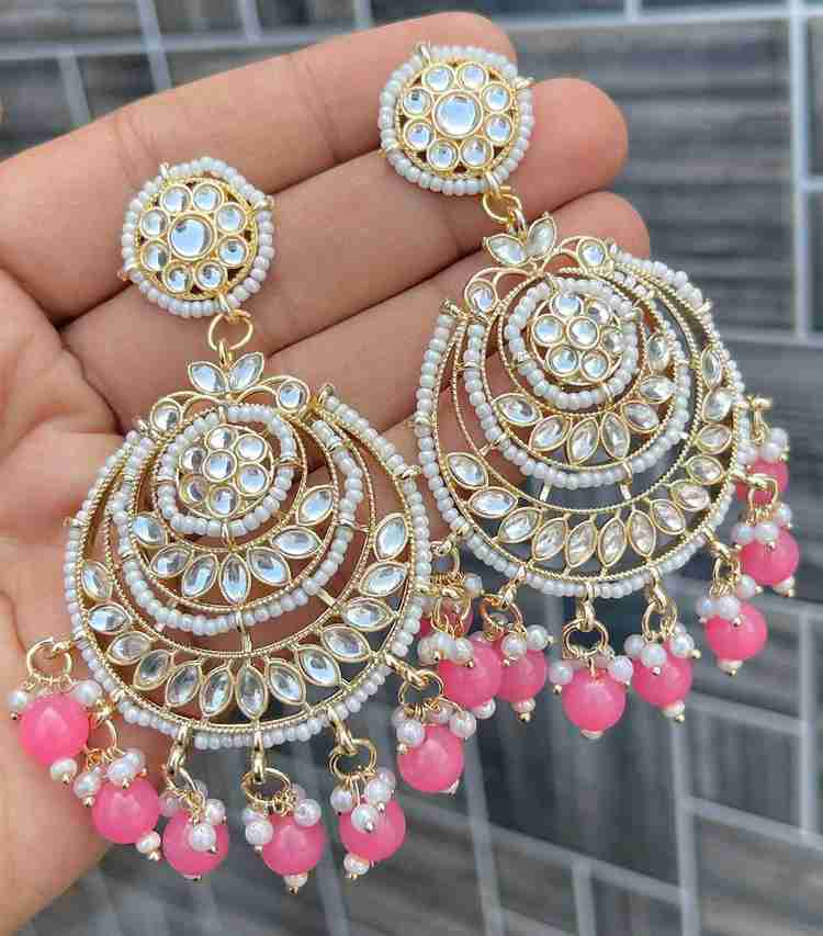 Flipkart Buy NIDZZALIFESTYLE Kundan earrings pink Stone Drops Danglers Online at Best Prices in India