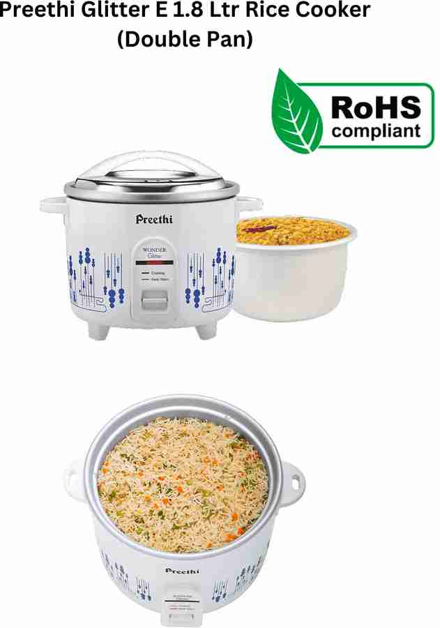 Preethi Glitter E 1.8 Ltr Double Pan Rice Cooker Egg Boiler Egg Cooker Food Steamer Electric Pressure Cooker Travel Cooker Price in India Buy Preethi Glitter E 1.8 Ltr Double Pan