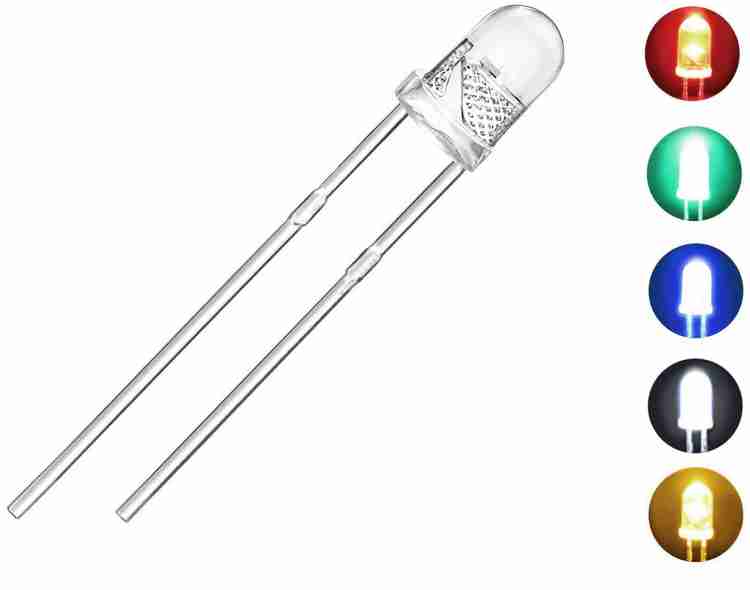 Wizzo (100 Pieces) Transparent LED 5mm, DC 3V (20 Each Red, Blue, Green,  Yellow,White) Light Electronic Hobby Kit Price in India - Buy Wizzo (100  Pieces) Transparent LED 5mm, DC 3V (20