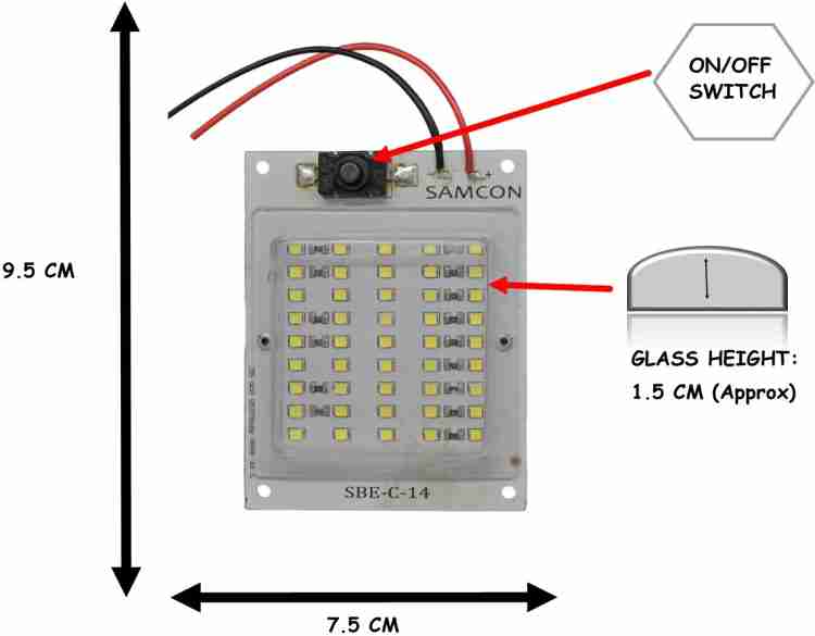 Samcon C 14 12 VOLT 45 SMD 12 WATT LED SQUARE REFLECTIVE GLASS PCB