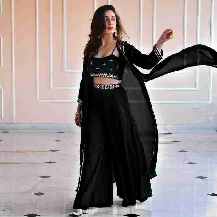 Ethnic long jacket with palazzo and crop top outlet