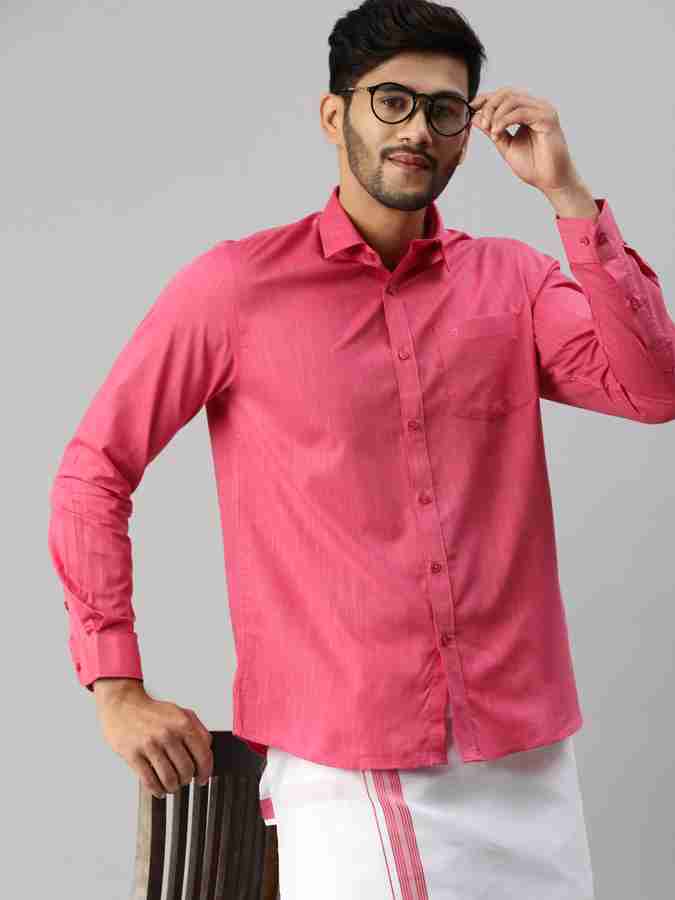 Ramraj cotton Peach Cotton Blend Regular Fit Men's Dhoti Shirt Set