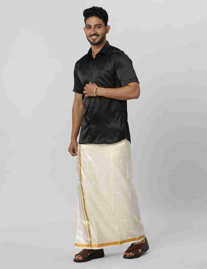 Ramraj cotton Burgandy Cotton Blend Regular Fit Men's Dhoti Shirt