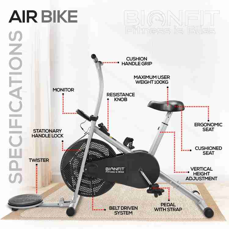 BIONFIT Fixed Handle Exercise Fitness Cycle Air Bike for Home Gym with Tummy Twister Indoor Cycles Exercise Bike Buy BIONFIT Fixed Handle Exercise Fitness Cycle Air Bike for Home Gym with