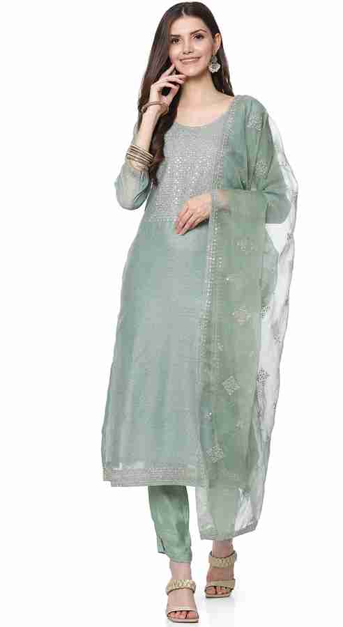 BIBA Chanderi Embellished Salwar Suit Material Price in India