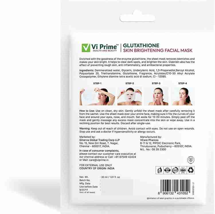 Buy Vi Prime Health And Beauty Skin Whitening Sheet Mask, Facial Mask for  Oily Skin