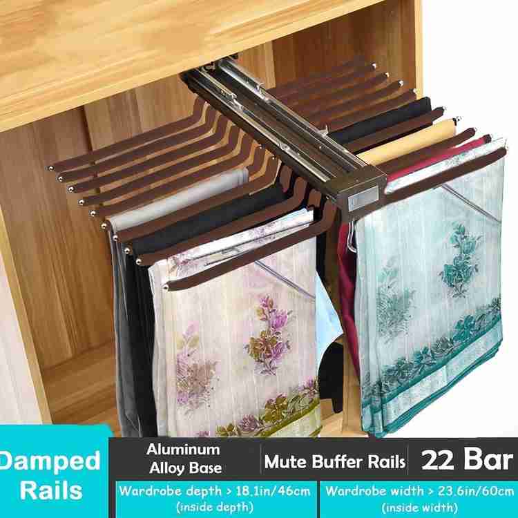 Volo Soft Close Pull Out Pants Rack 22 Arms Steel Pull Out Saree Hangers for Closet Gas lift Hydraulic Price in India Buy Volo Soft Close Pull Out Pants Rack
