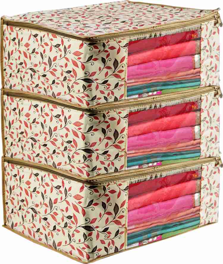 ROYALIMAGES Saree Cover Premium High Quality Trendy Saree Cover Storage Bag For Wardrobe Organizer Garments Storage bags Big in size Leaf Printed saree cover Pack of 3 Price in India Buy ROYALIMAGES S...