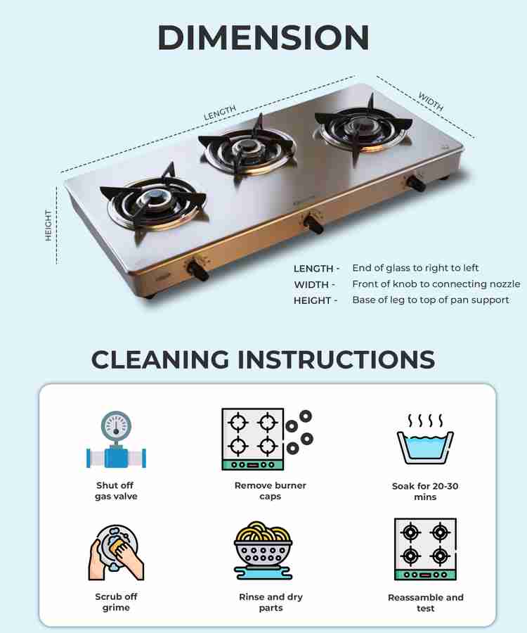 Elica gas stove 3 burner stainless steel discount