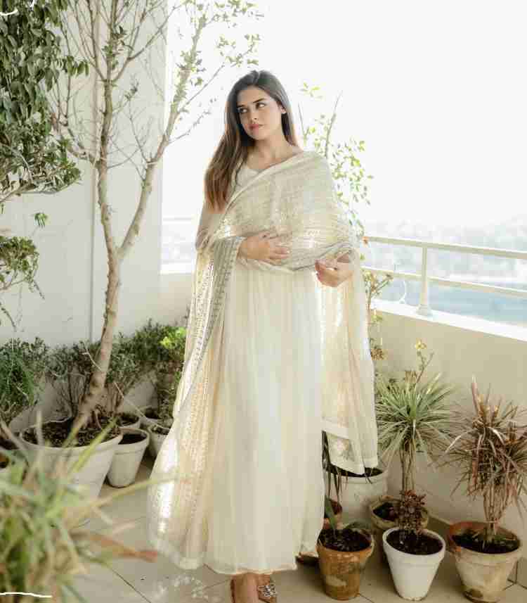 White anarkali 2024 dress flipkart