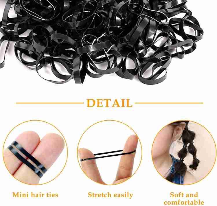 Evogirl Thin Elastics Stretchy Hair Tie Ponytailer Black Rubber