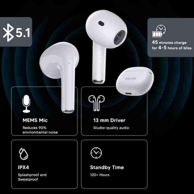 NOYMI True Wireless Bluetooth Earbuds with Mic & 30H Playtime & 13MM  Drivers earphones Bluetooth Headset